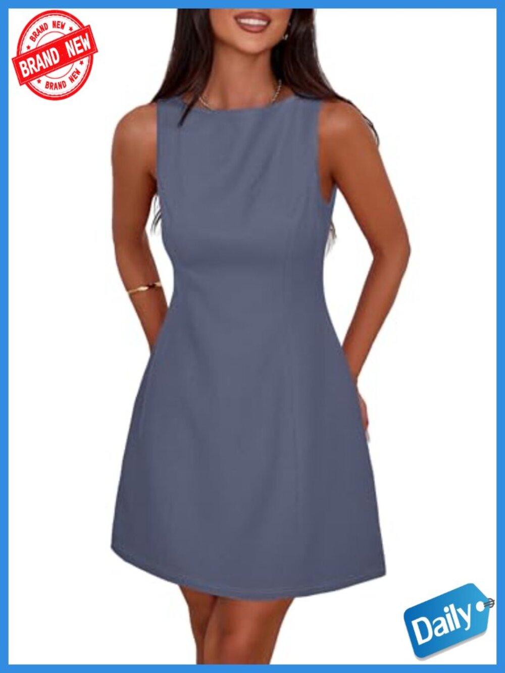 Sleeveless Boat Neck A-Line Mini Dress for Wedding Guest Cocktail Party